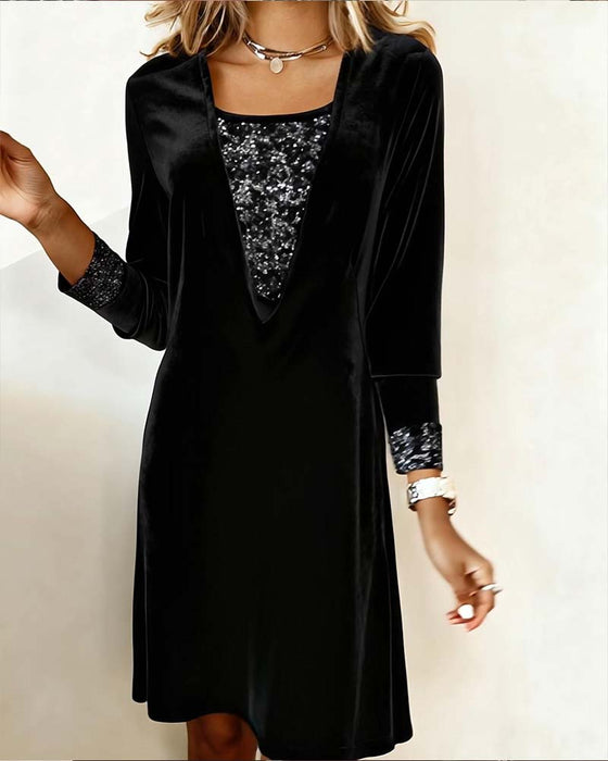 Robe Élégante À Sequins Patchwork