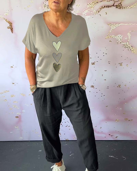 Blouse love manches courtes col V