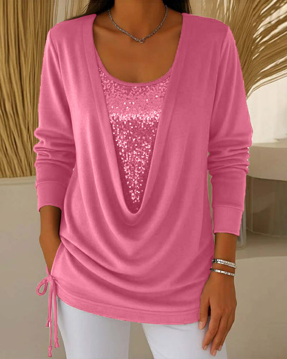 Haut Bicolore À Paillettes Effet Deux-En-Un