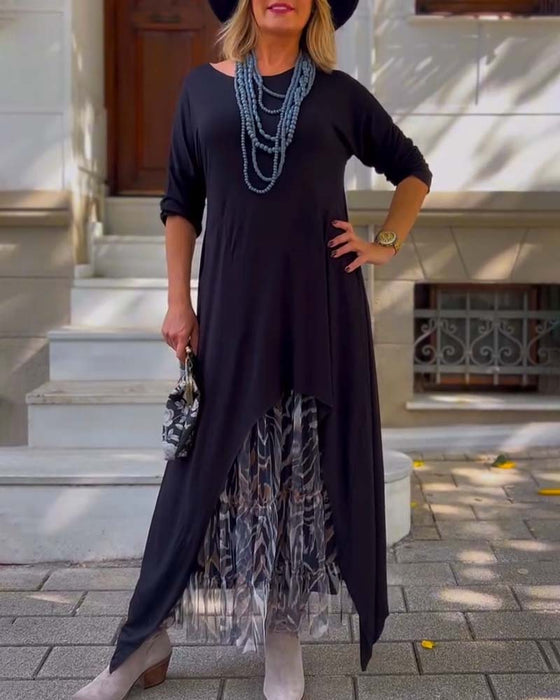 Robe À Manches Longues De Couleur Unie Irrégulière