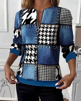 Sweat-shirt imprimé tendance à demi-zip