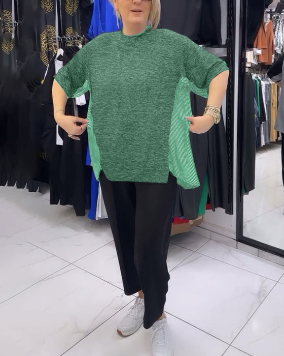 Blouse décontractée patchwork à fines rayures