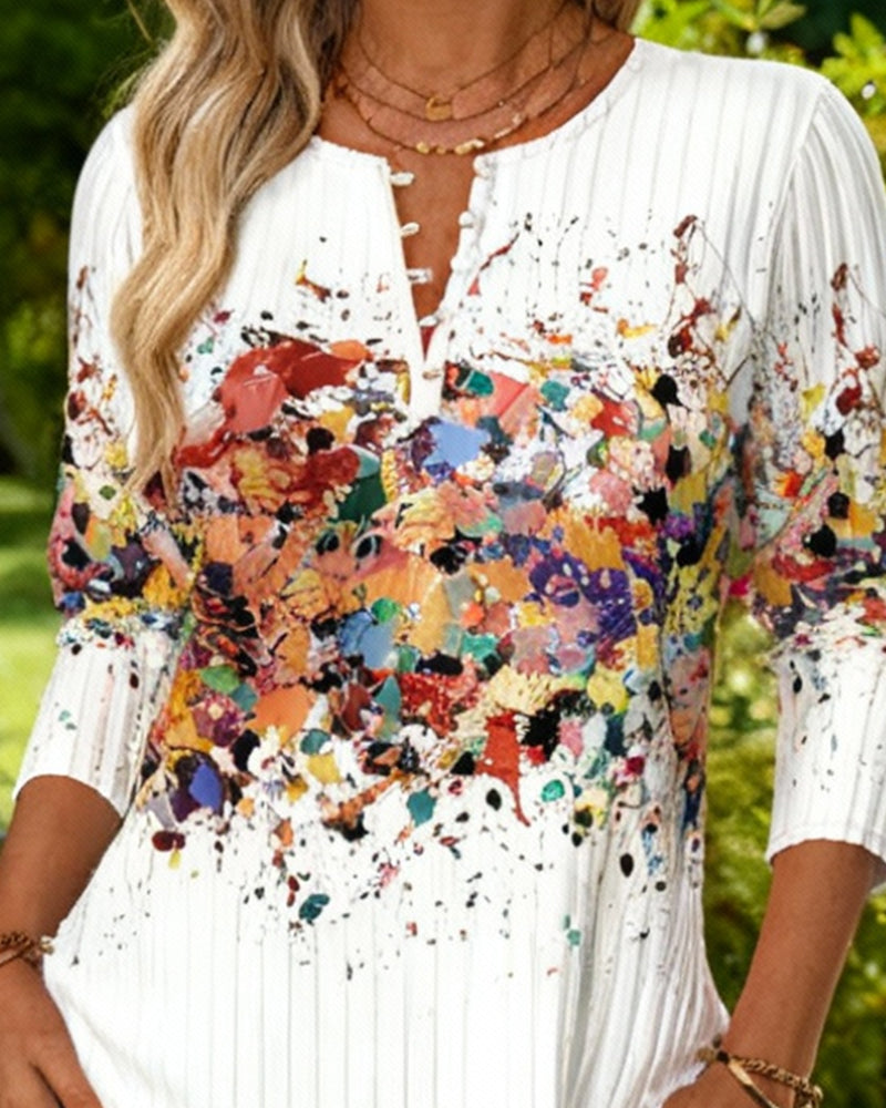 Haut Bouton Ouvert Imprimé Côtes