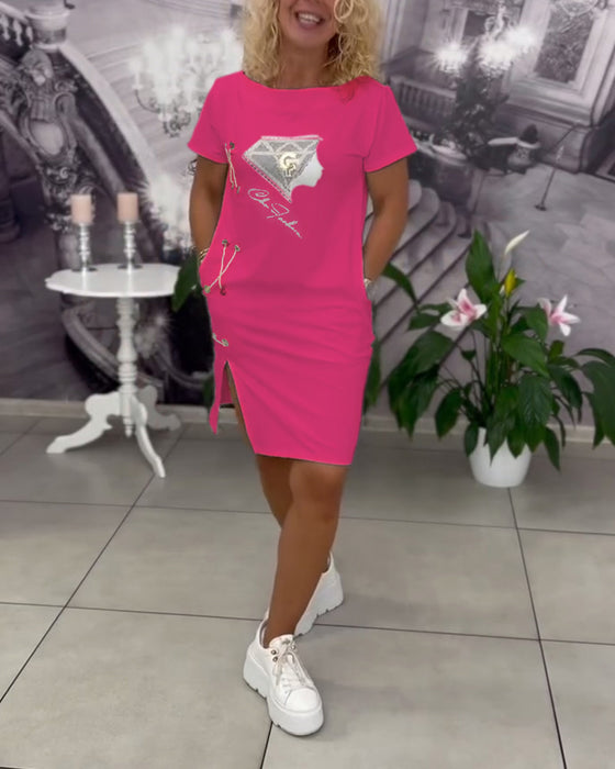 Robe Imprimée Cintrée Fendue