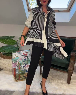 Chemise patchwork irrégulière à boutons imprimés à la mode