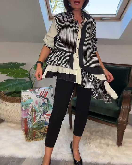 Chemise patchwork irrégulière à boutons imprimés à la mode
