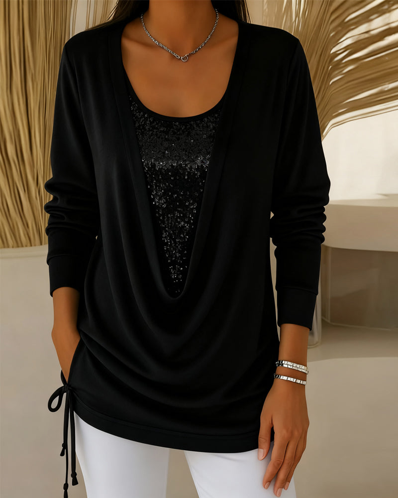 Haut Bicolore À Paillettes Effet Deux-En-Un