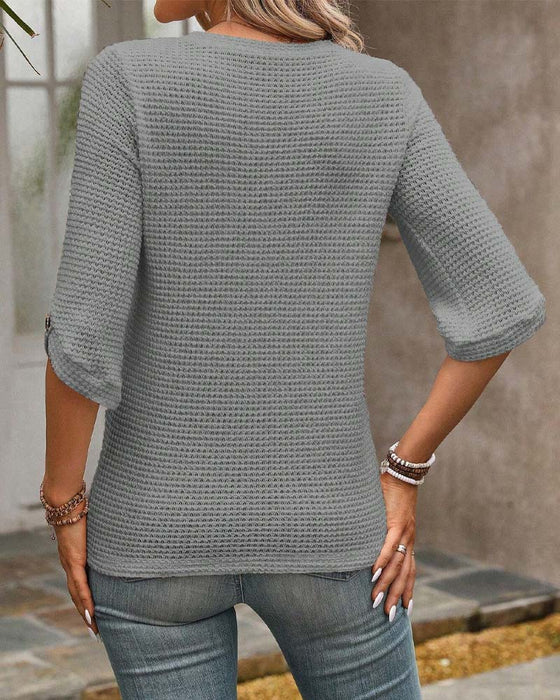 Haut à Motif Gaufre Uni Col Rond