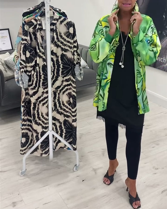 Chemise décontractée à revers imprimé visage