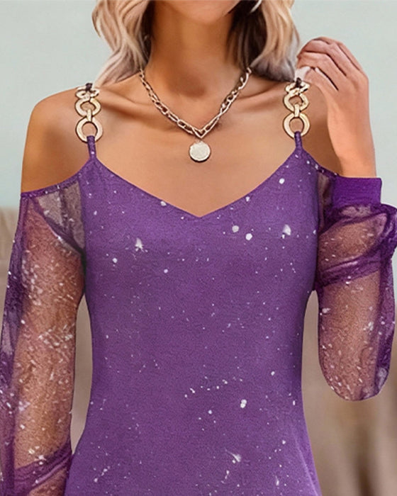 Robe À Bretelles Avec Empiècement En Tulle Manches Longues