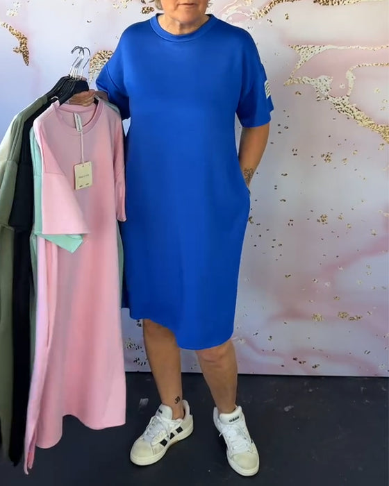 Robe Col Rond Décontractée Manches Courtes Simple