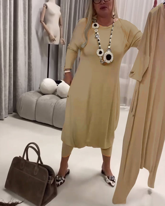 Combinaison Unie À Manches Longues Décontractée