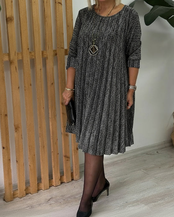 Robe Col Rond Scintillant Plissé Mode