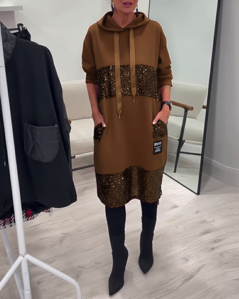 Robe À Capuche Avec Patchwork Tendance