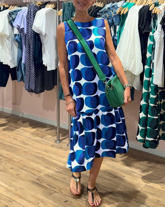 Robe imprimée sans manches à col rond