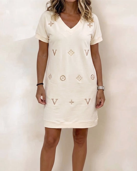 Robe Mode Col En V Manches Courtes