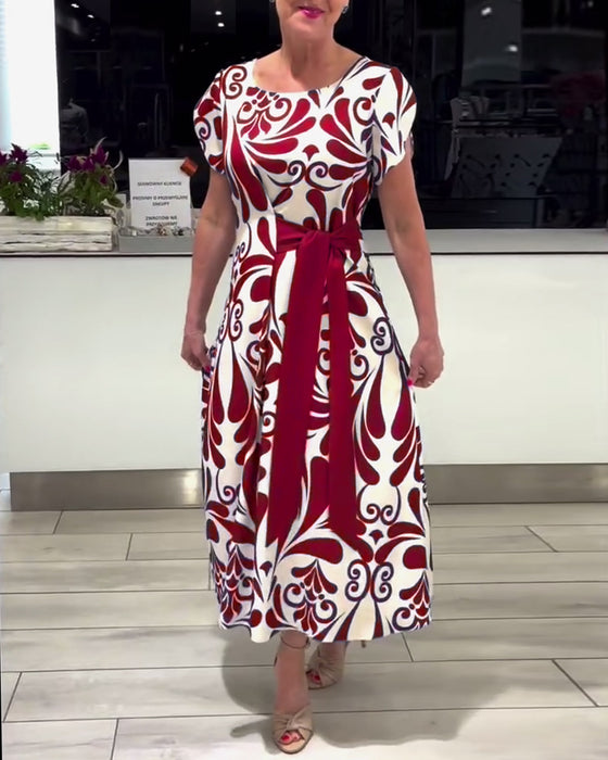 Robe élégante à manches courtes et imprimé contrasté