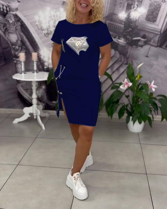 Robe Imprimée Cintrée Fendue