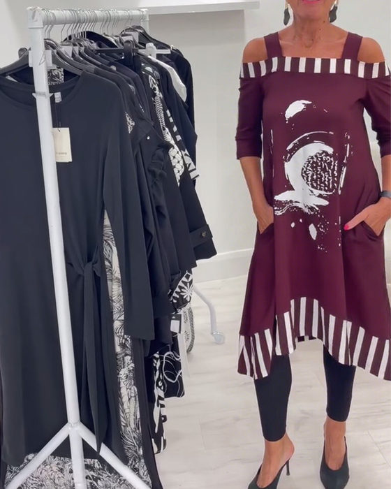 Robe Décolleté Large Imprimé Irrégulier