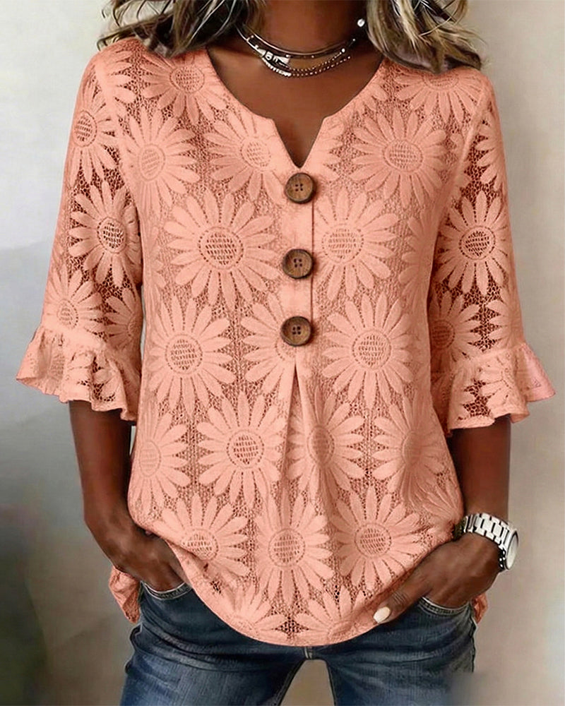 Blouse À Imprimé Marguerite Et Manches À Volants