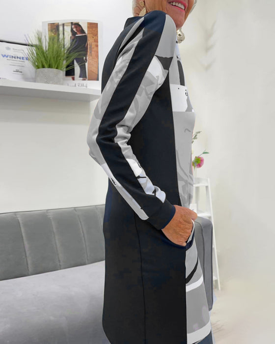 Robe à manches longues zippée avec poches bloc de couleur