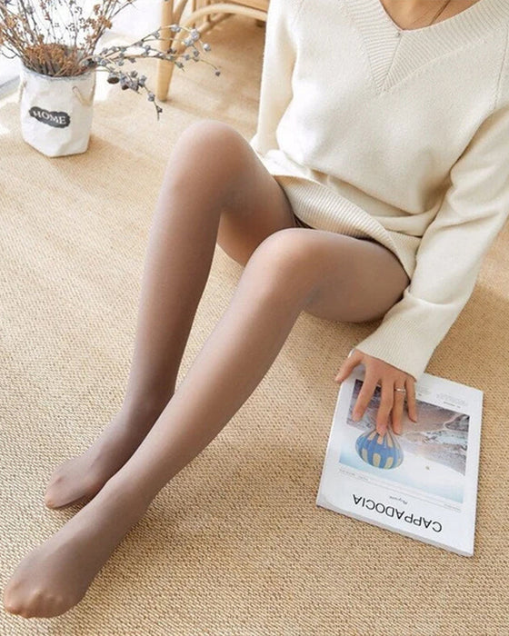 Collants élastiques doublés de peluche chaude translucide pour jambes impeccables