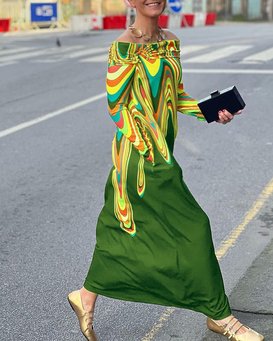 Robe longue élégante à manches longues et épaules dénudées