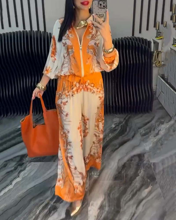 Costume à Pantalon Large Tempérament Col Montant Fermeture Éclair