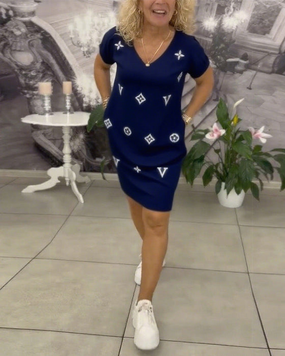 Robe Mode Col En V Manches Courtes