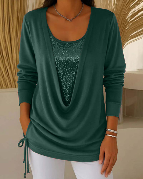 Haut Bicolore À Paillettes Effet Deux-En-Un