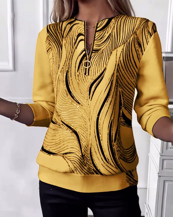 Sweat-shirt décontracté imprimé zippé