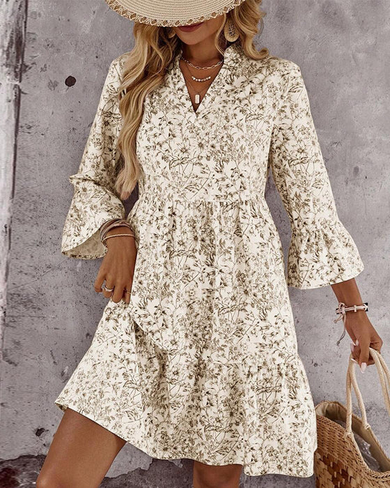 Robe Col Montant Imprimé Floral Ligne-A