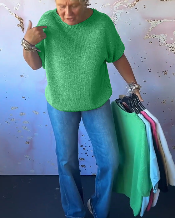 Pull ample décontracté de couleur unie à col rond