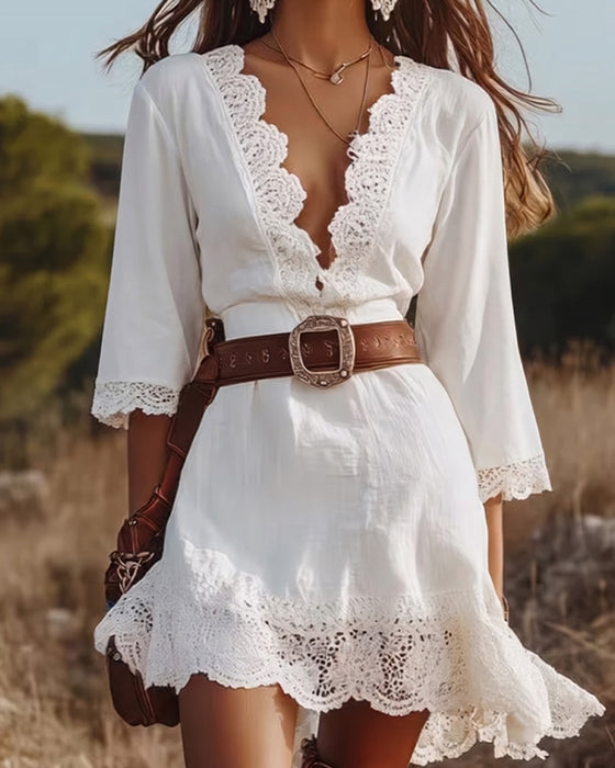 Robe Col V Profond Dentelle Resort