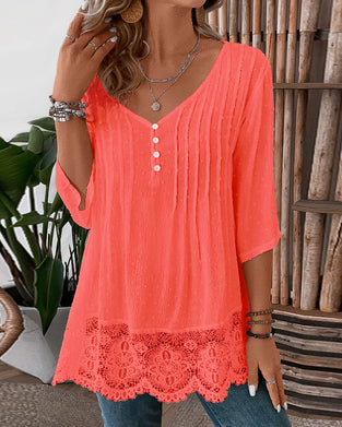 Haut patchwork de couleur unie décontracté