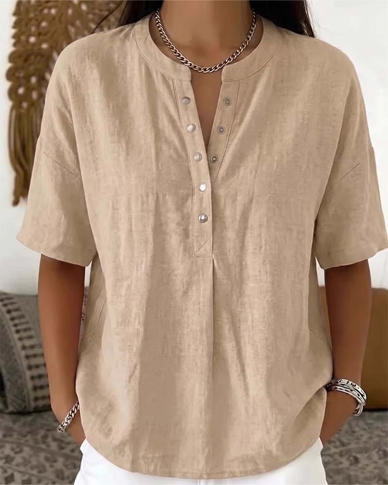 Blouse Solid Couleur Décontracté Court Manche