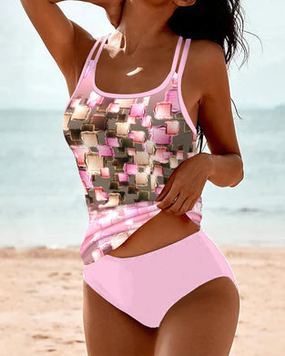 Maillot De Bain Deux Pièces À Blocs De Couleur Imprimé