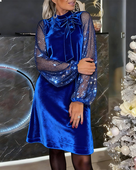 Robe Élégante À Manches Ballon Et Patchwork