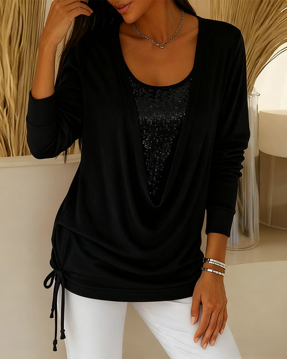 Haut Bicolore À Paillettes Effet Deux-En-Un