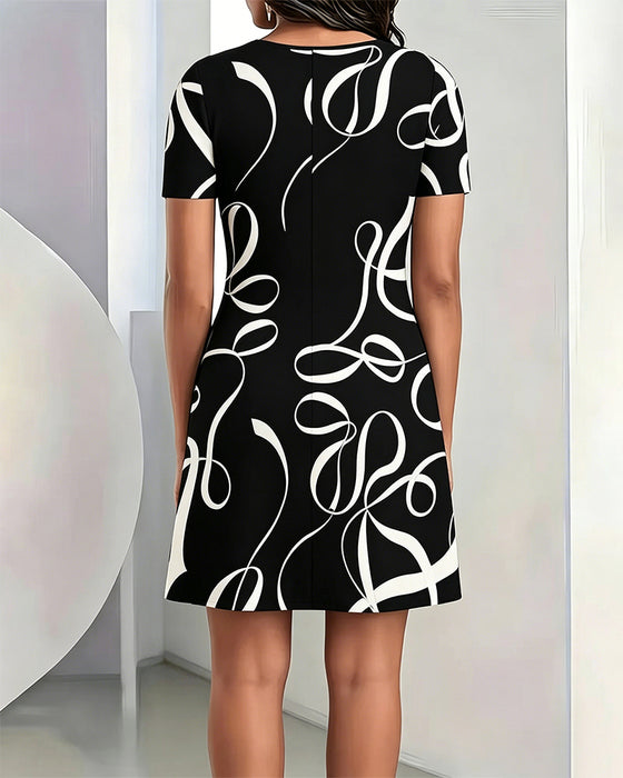 Robe Imprimé Lignes Col Rond