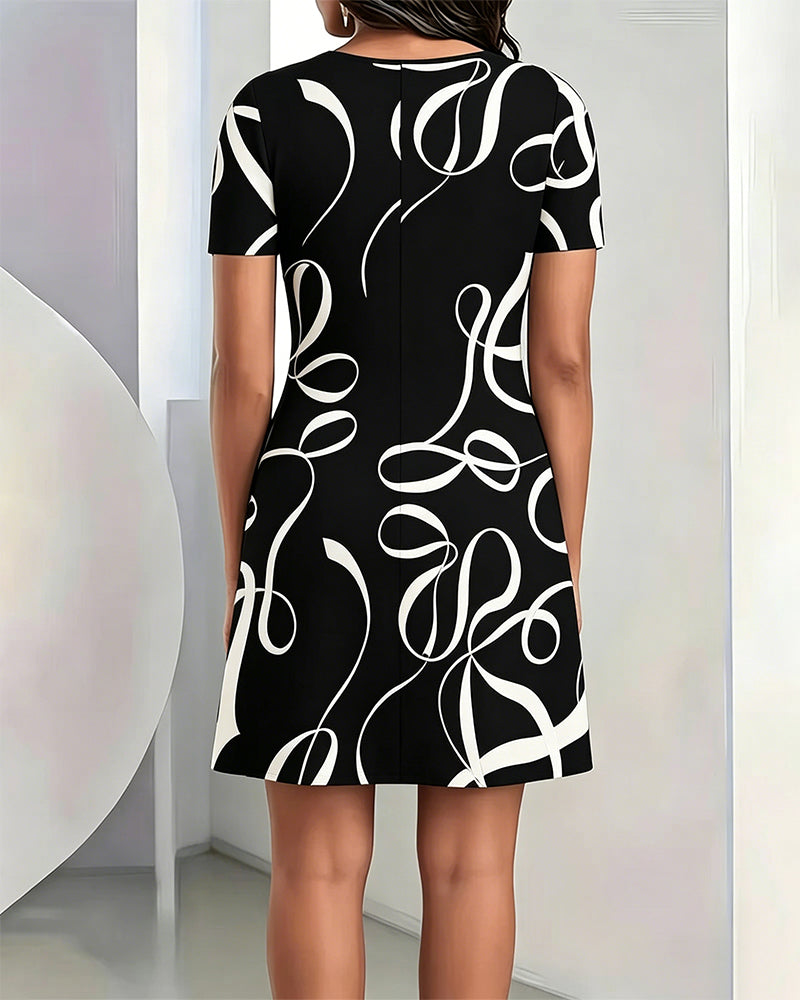 Robe Imprimé Lignes Col Rond