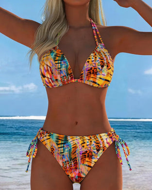 Bikini Léopard Coloré Col Nuque