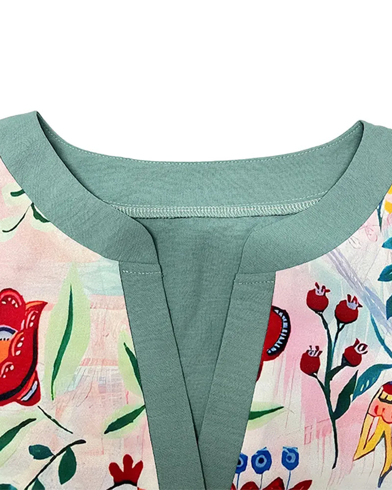 Blouse Léopard Imprimé Floral Manche Volantée