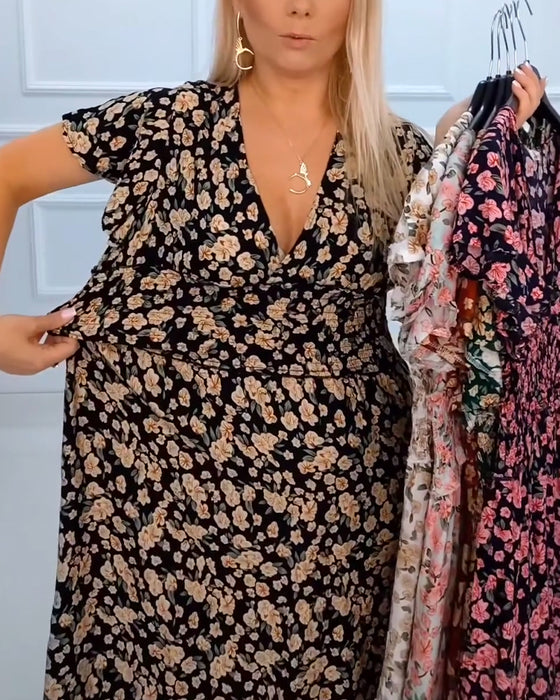 Robe décontractée à imprimé floral et col en V