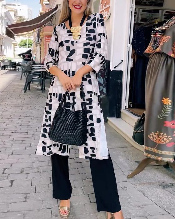 Haut À Carreaux Ourlet Carré Fente Latérale