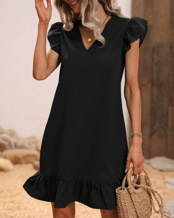 Robes Col V Manche Papillon Volant Court