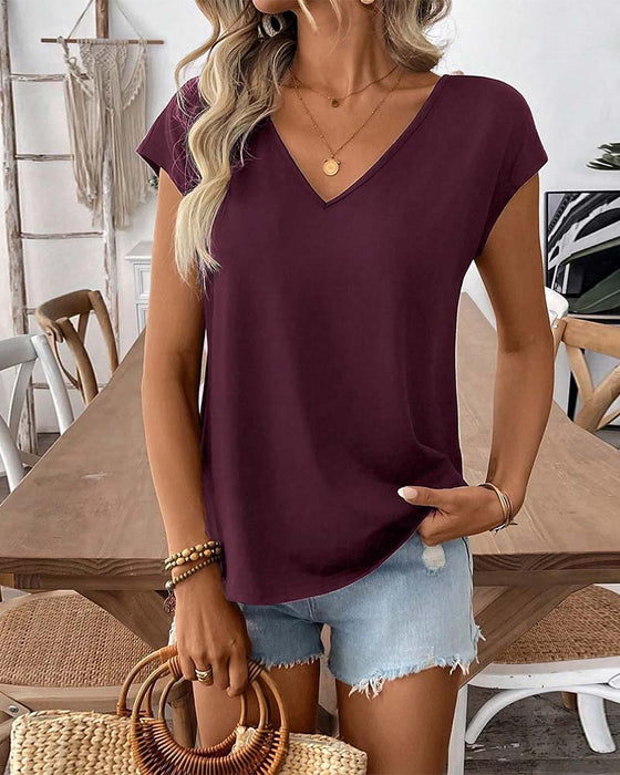 T-Shirt Col En V Dos Nœud