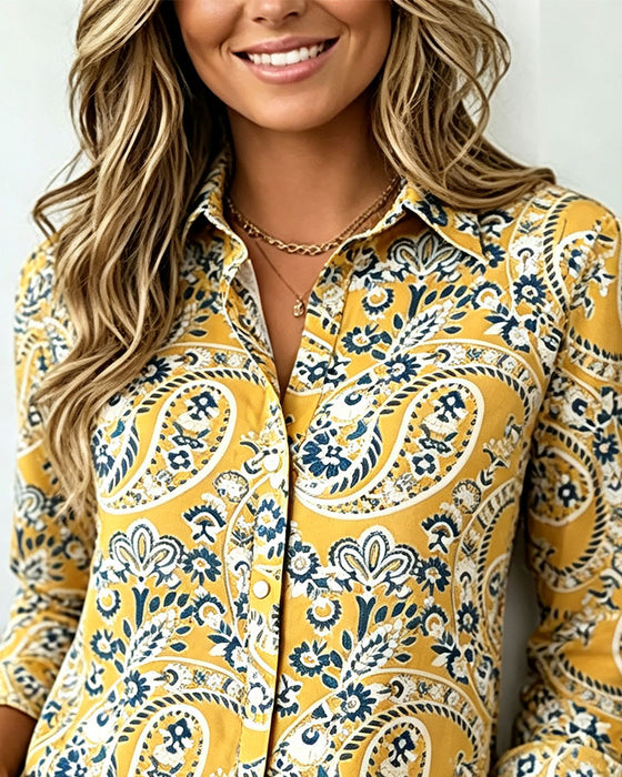 Chemise Revers Paisley Manche Longue