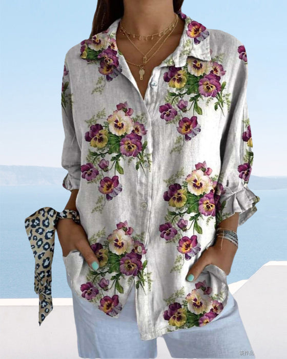 Chemise décontractée à manches trois-quarts à imprimé floral