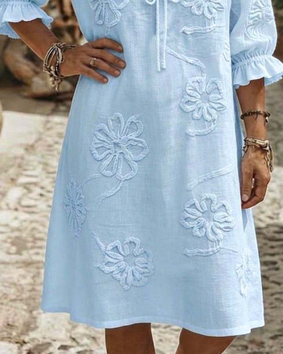 Robes Col V Volant Attacher 3D Floral